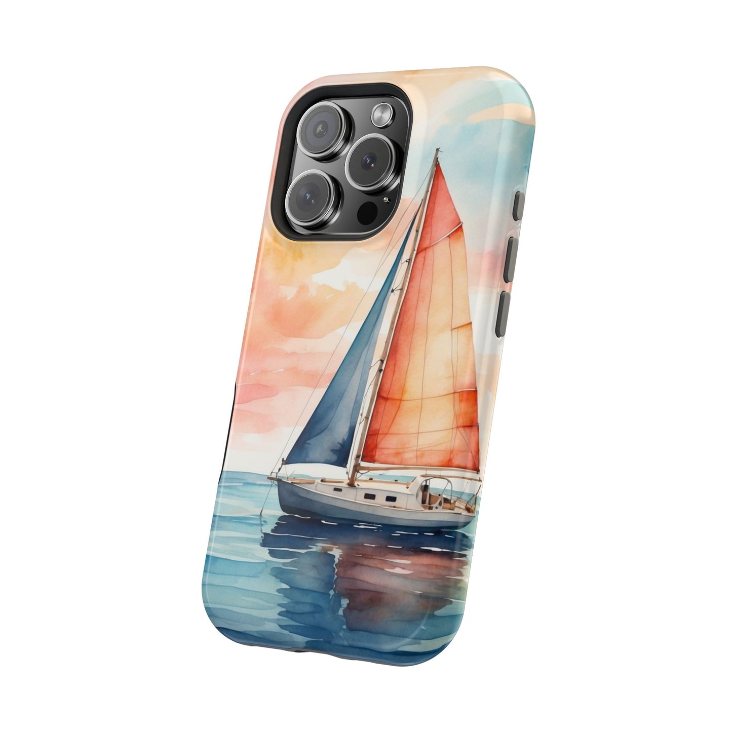 Sunset Sail MagSafe iPhone Case – Watercolor Sailboat and Sky Design