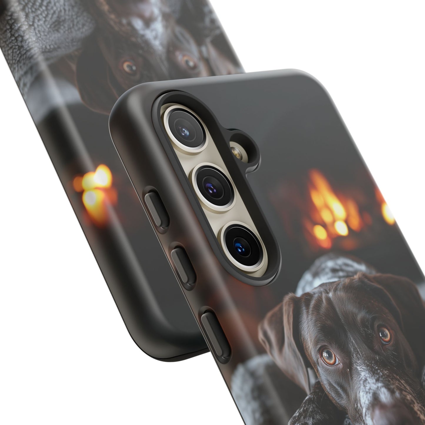 Cozy German Shorthaired Pointer Samsung Galaxy Case – Rustic Fireplace Protective Cover