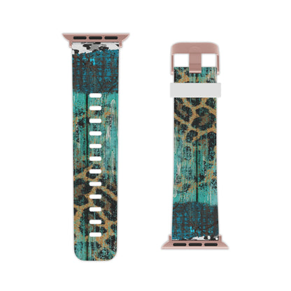 Turquoise Rustic Leopard Wood Apple Watch Band