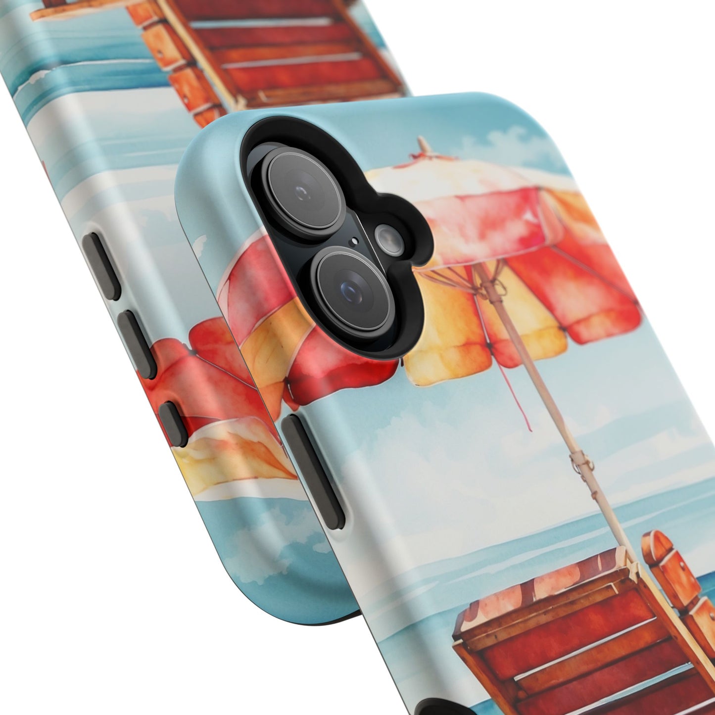 Beachfront Sunset Lounge MagSafe iPhone Case – Vibrant Watercolor Design