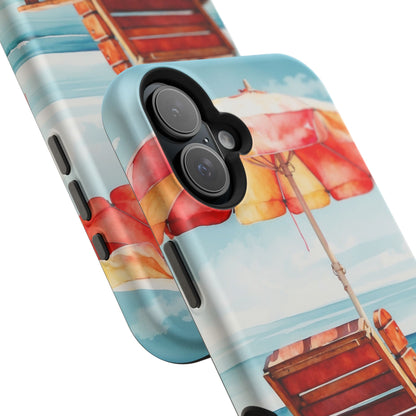 Beachfront Sunset Lounge MagSafe iPhone Case – Vibrant Watercolor Design