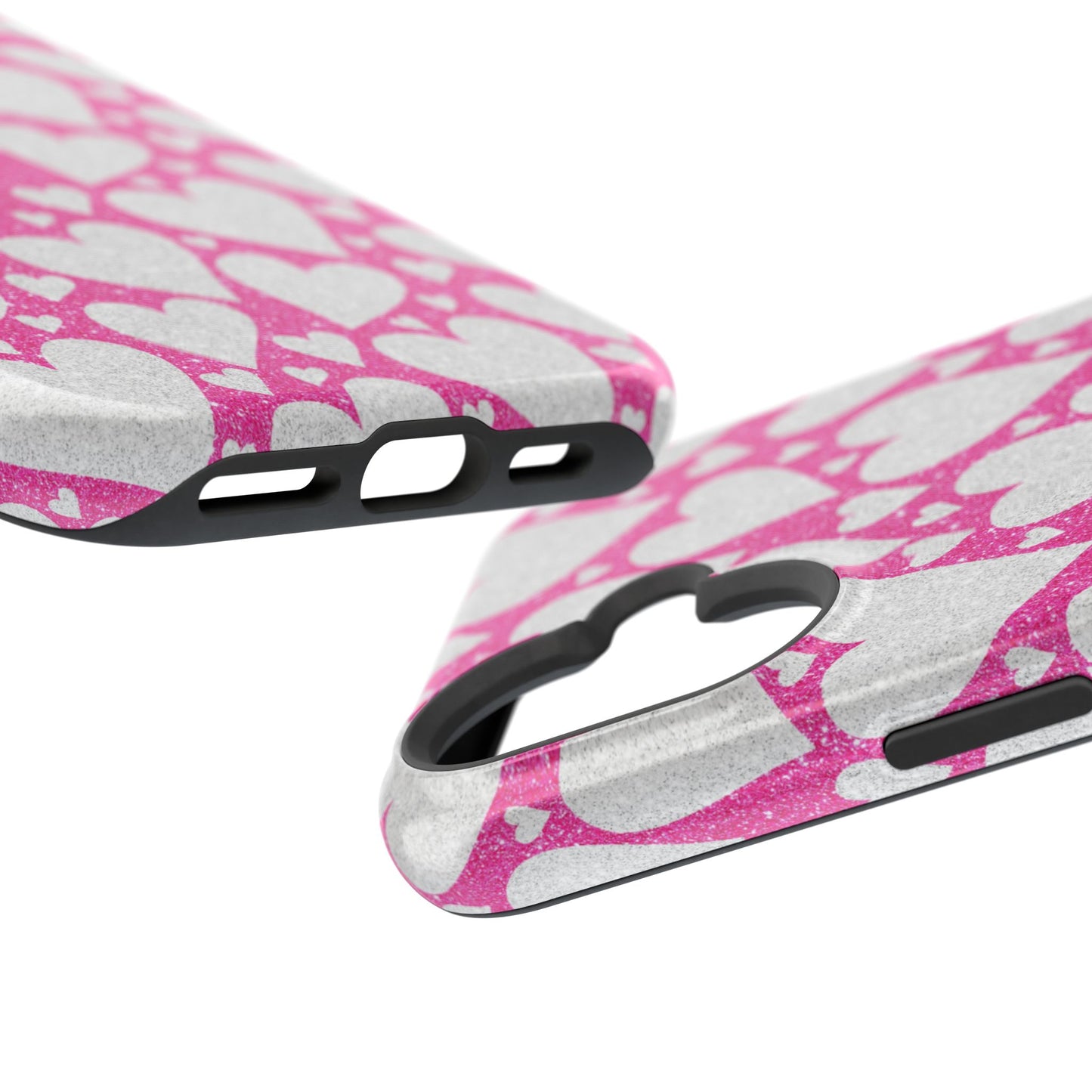 Pink and Silver Glitter Heart Pattern MagSafe Case