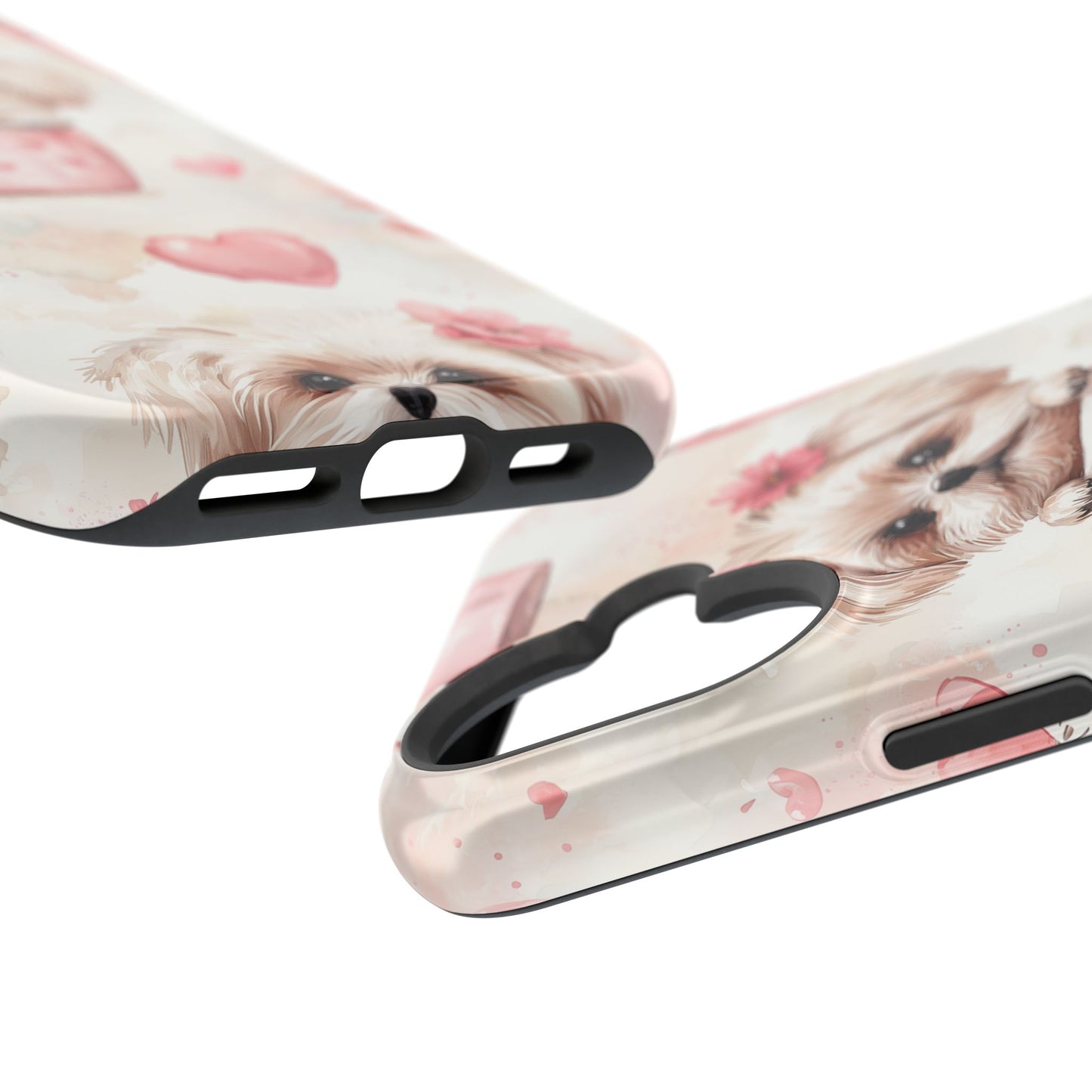 Floral Puppy in Teacup MagSafe iPhone Case – Cute Pink Flower Design, Tough Dual-Layer Protection