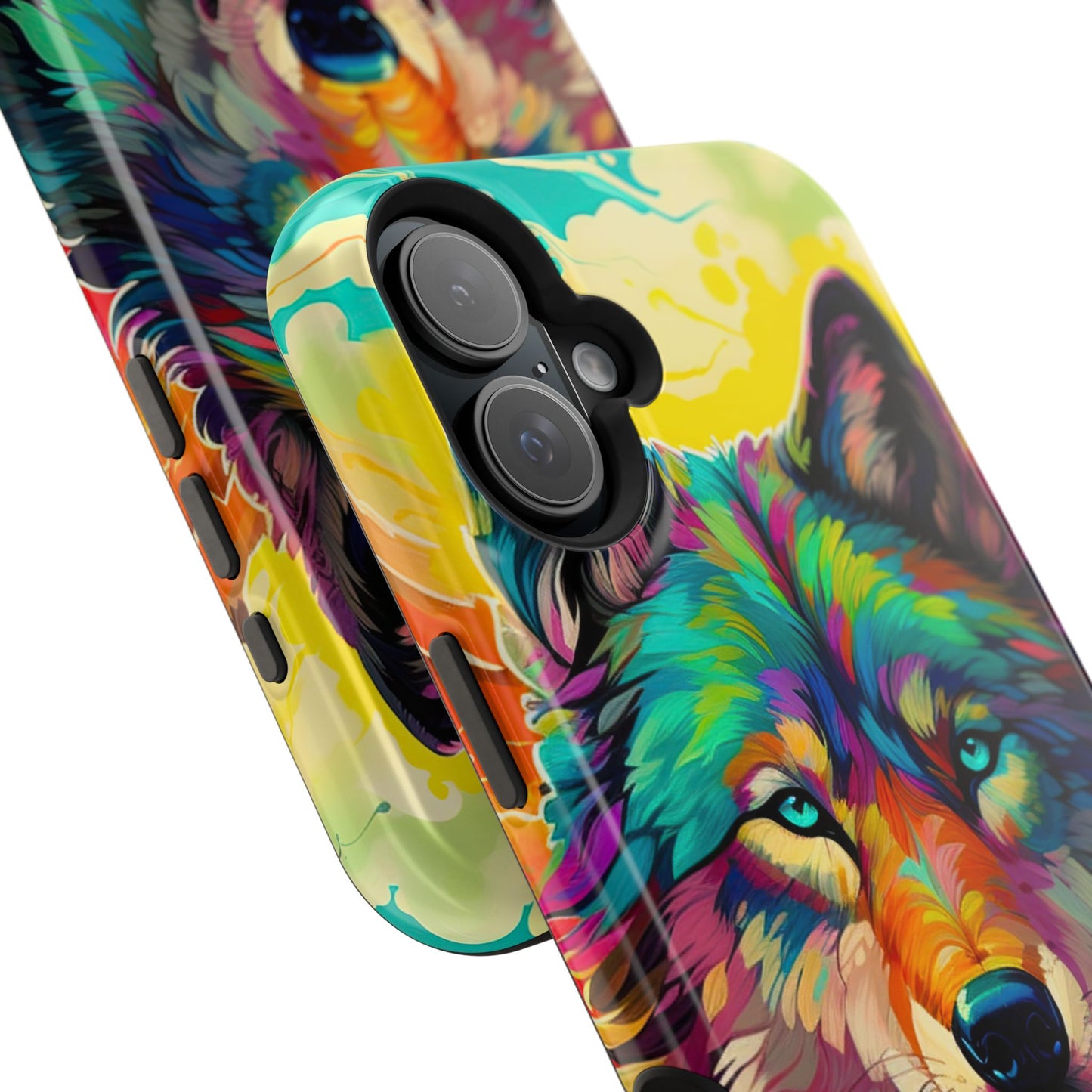 Rainbow Wolf in Bloom – MagSafe iPhone Case with Nature-Inspired Design