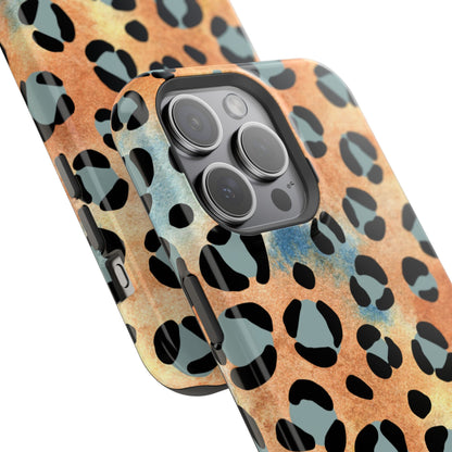 Sunset Watercolor Leopard Print Tough MagSafe iPhone Case – Artistic Animal Pattern with Dual-Layer Protection