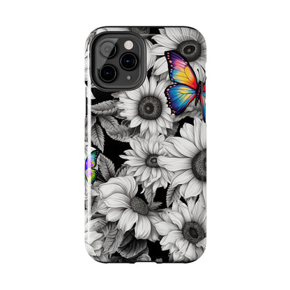 Rainbow Butterflies & Monochrome Sunflowers – iPhone Case