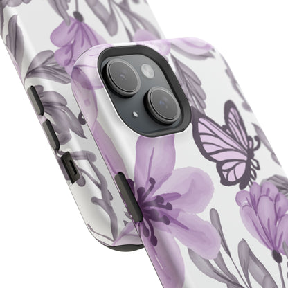 Lavender Bloom Butterfly MagSafe iPhone Case – Delicate Floral Design with Watercolor Details