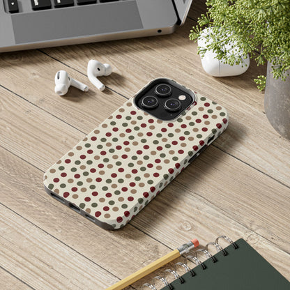 Festive Red & Green Polka Dots on Cream – iPhone Case