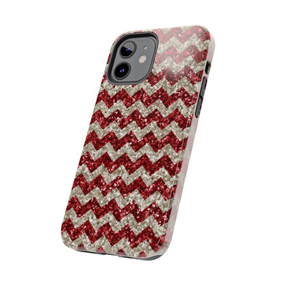 Sparkling Red & White Chevron – Glitter Illusion iPhone Case