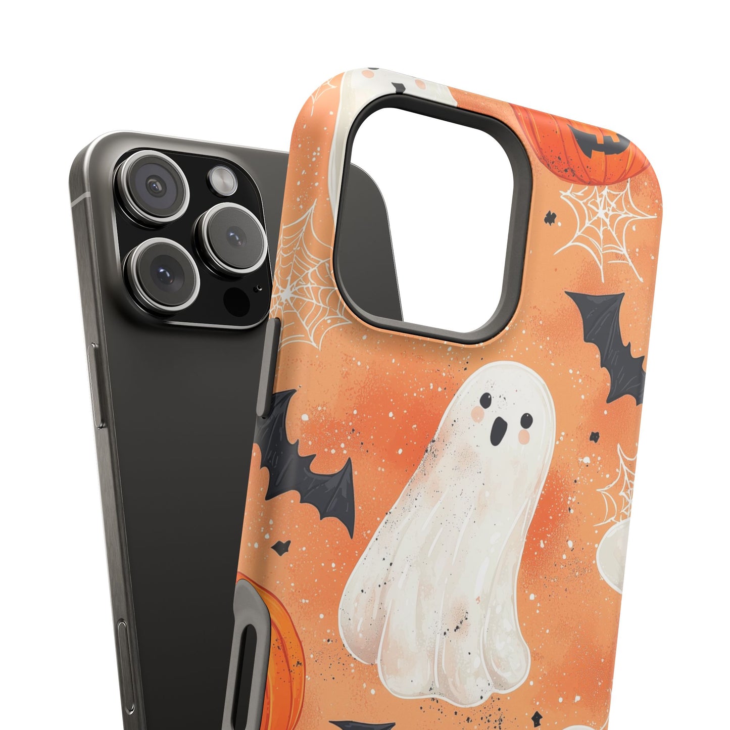 Spooky Cute Ghost MagSafe iPhone Case – Halloween Ghosts, Pumpkins, Bats & Cobwebs Design