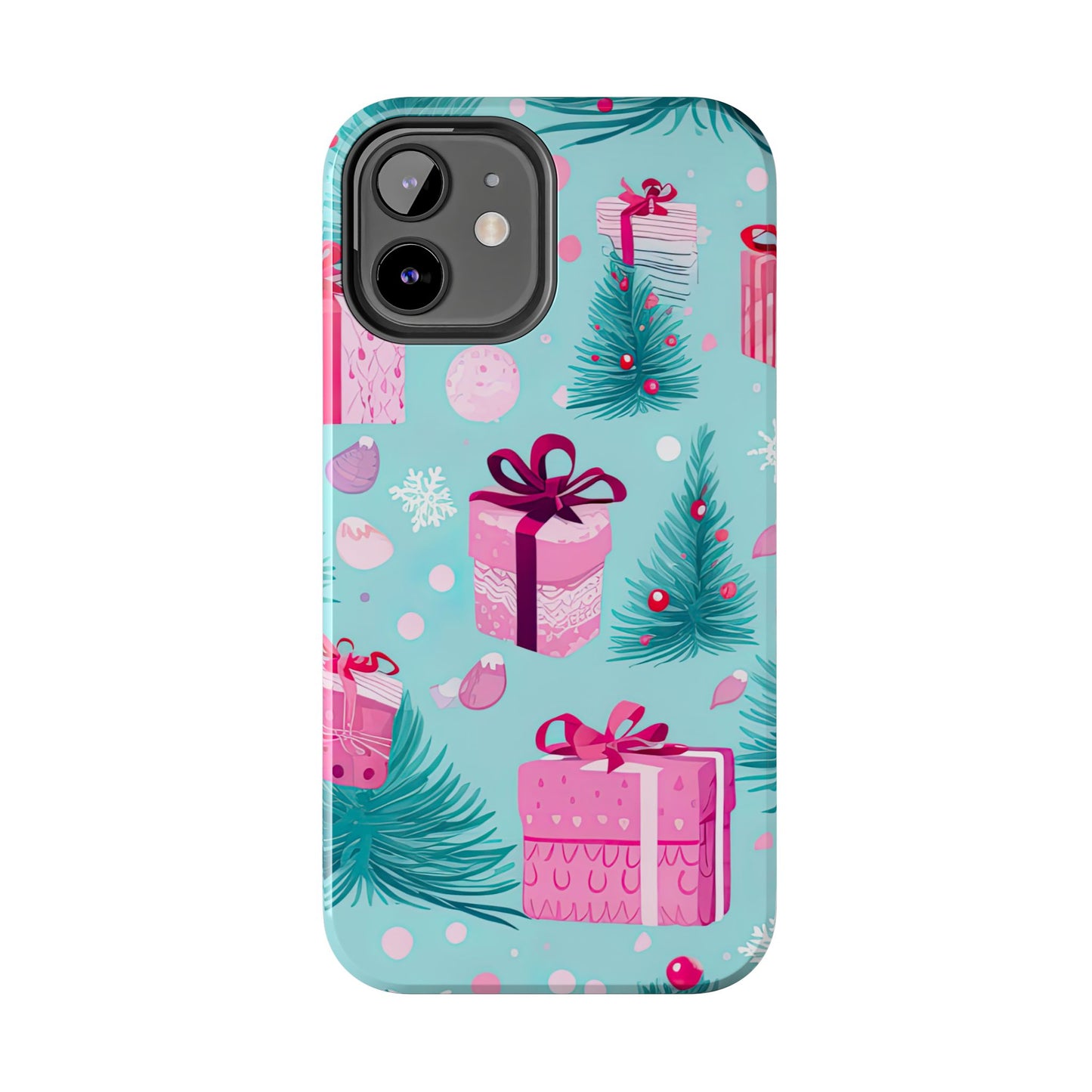 Festive Pink Christmas Gifts and Evergreen iPhone Case – Holiday Theme, Protective Cover