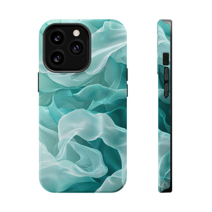 Elegant Flowing Teal Fabric MagSafe iPhone Case – Soft Waves Design