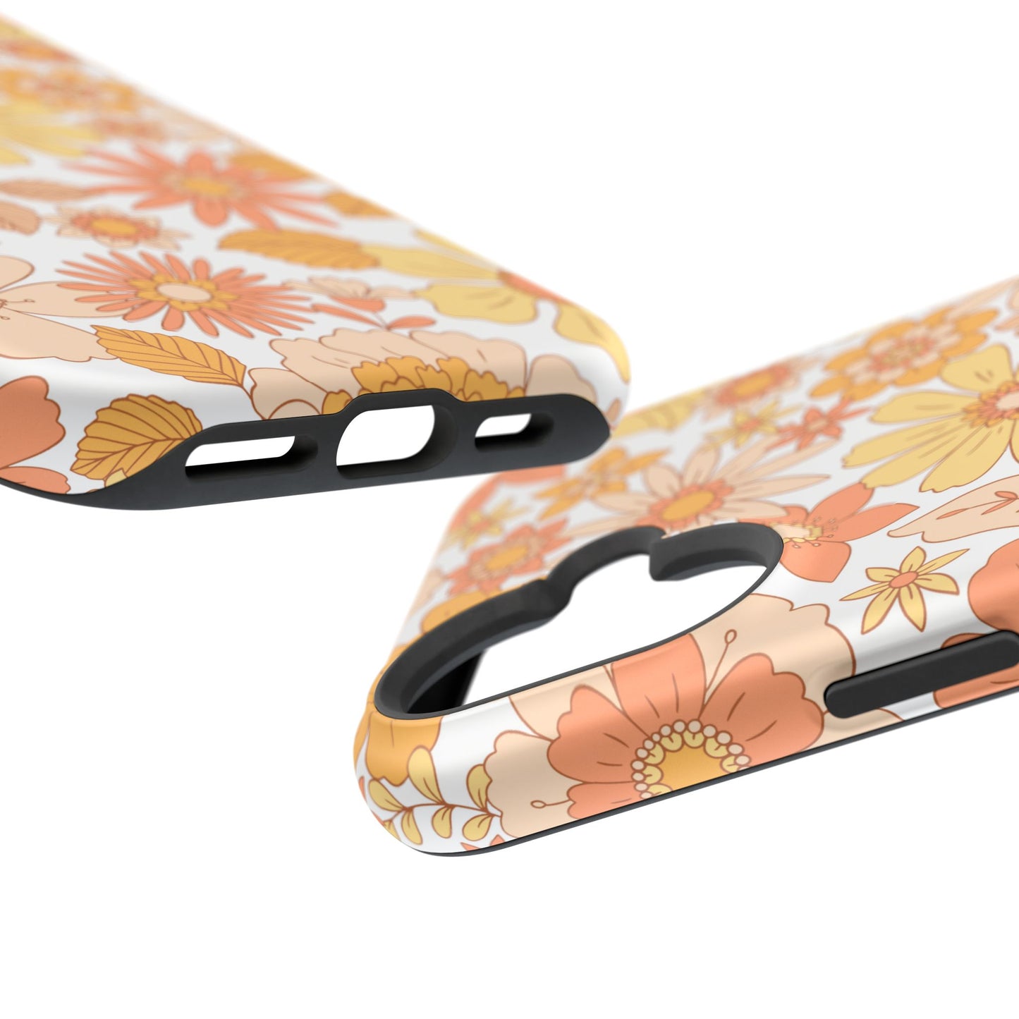 Vintage Floral Bloom MagSafe iPhone Case – Warm Orange & Yellow Retro Flower Design with Matte Finish