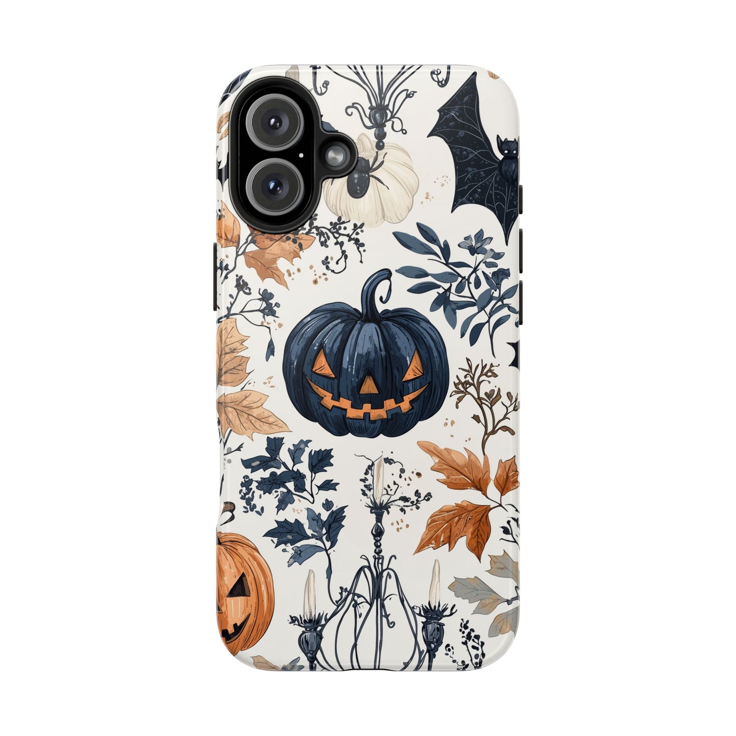 Vintage Halloween iPhone Case – Dark Jack-o'-Lanterns, Bats, and Autumn Leaves Design