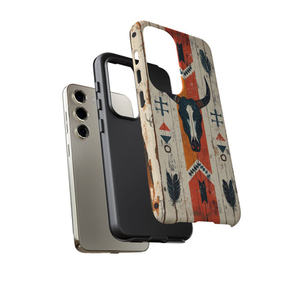 Rustic Western Bull Skull Tough Samsung Galaxy Case – Distressed Wood Design, Dual-Layer Protection