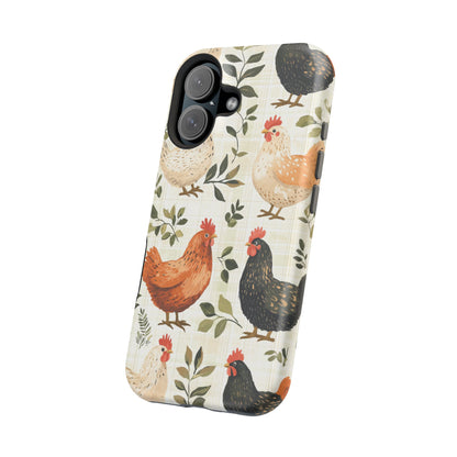 MagSafe iPhone Case: Vintage Chicken Farmhouse Case – Rustic Leaves Design