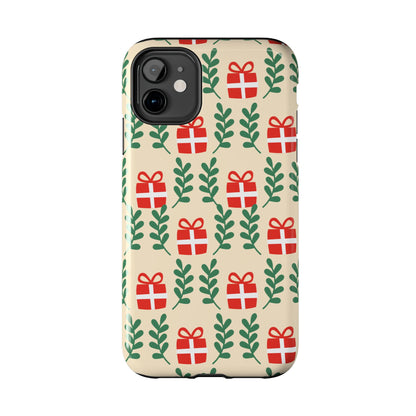 iPhone Case: Holiday Cheer – Red Gifts & Green Leaves