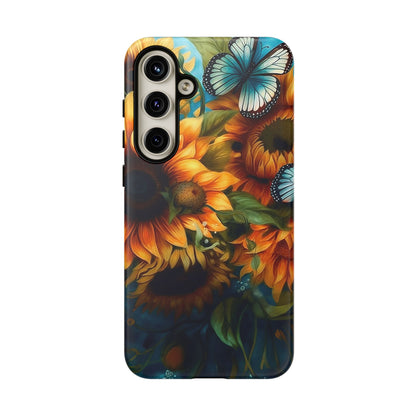 Aqua Blue Butterfly & Sunflower Art – Samsung Galaxy Case