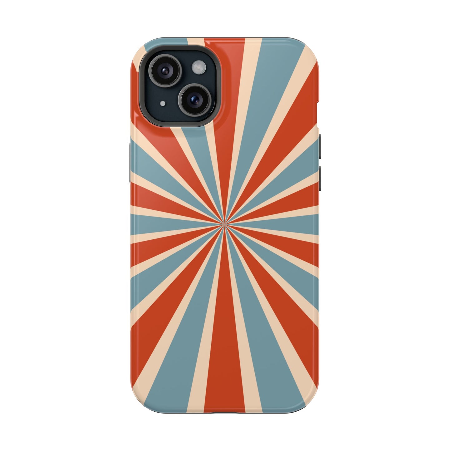 Vintage Blue & Red Sunburst MagSafe iPhone Case – Bold Geometric Pattern, Shock-Resistant Cover