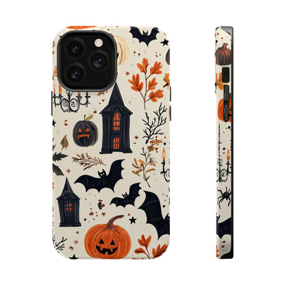 Haunted Halloween MagSafe iPhone Case – Haunted House, Bats, and Pumpkins Design