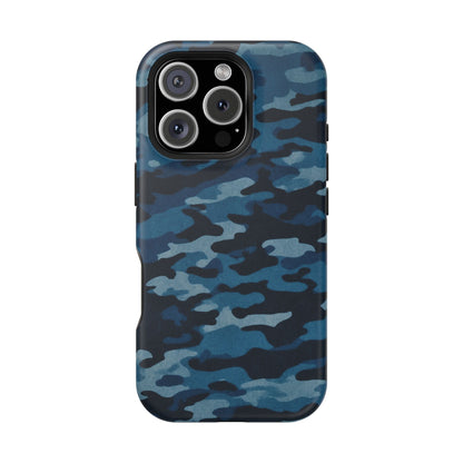 Dark Blue Camouflage – MagSafe iPhone Case with Modern Rugged Style