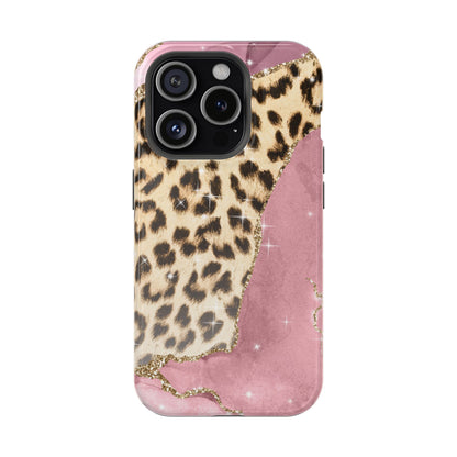 Pink Glam Leopard - MagSafe iPhone Series Case with Glitter Accents