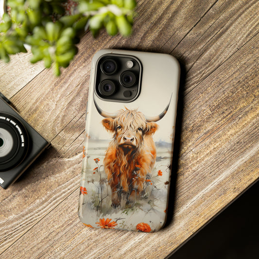Cutest Highland Cow & Flowers Phone Case For Your iPhone or Samsung Phone Case! #TikTokMadeMeBuyIt #HighlandCowsofEtsy
