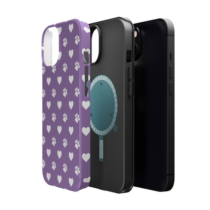 Lavender Paw Prints & Hearts Design - Adorable Pet Lover MagSafe iPhone Case