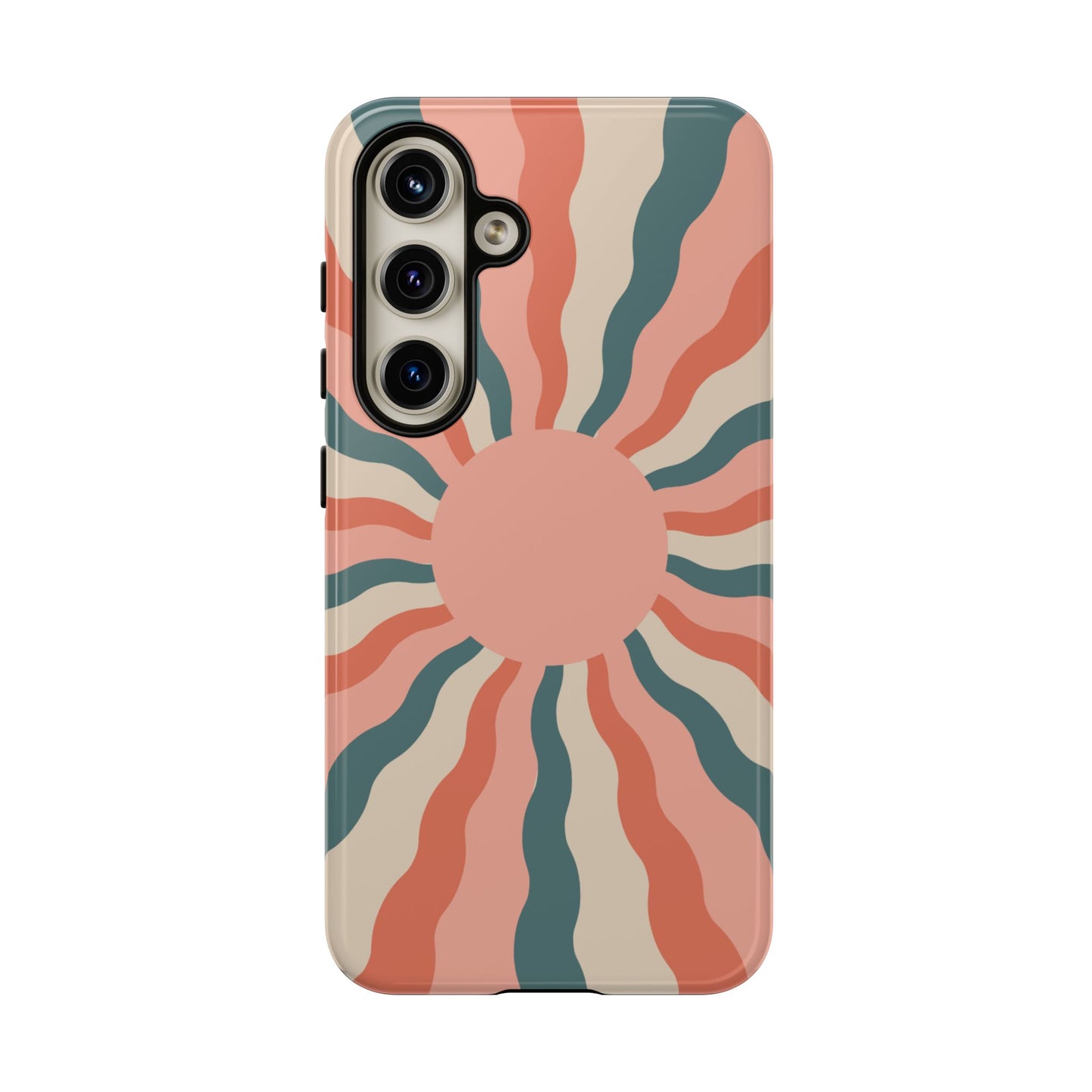 Retro Sunburst Samsung Galaxy Case – Bold 70s-Inspired Waves in Coral, Teal, and Cream