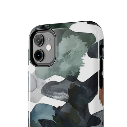 Moody Abstract Watercolor iPhone Case – Earthy Green and Charcoal Design