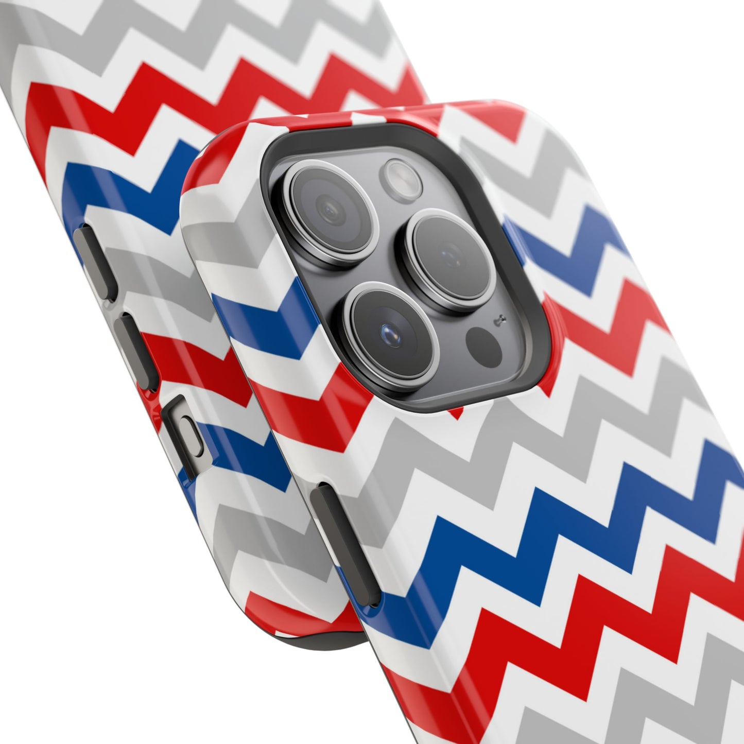 Patriotic Red, White & Blue Chevron – MagSafe Compatible iPhone Case