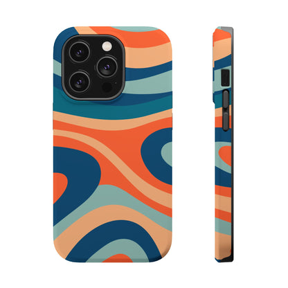 Retro Vibe Wavy Stripes MagSafe iPhone Case – 70s-Inspired in Teal, Orange, and Rust