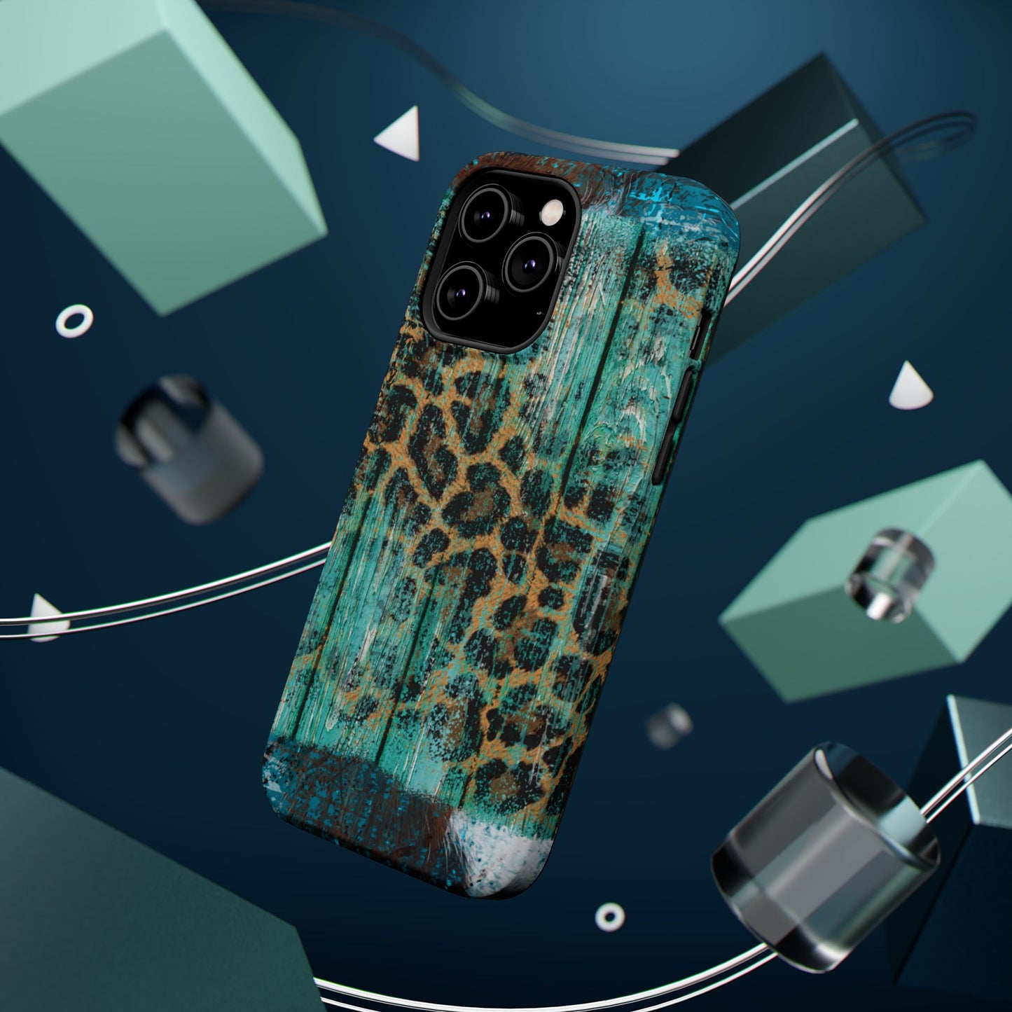 Turquoise Rustic Leopard Wood - MagSafe  iPhone Series Case