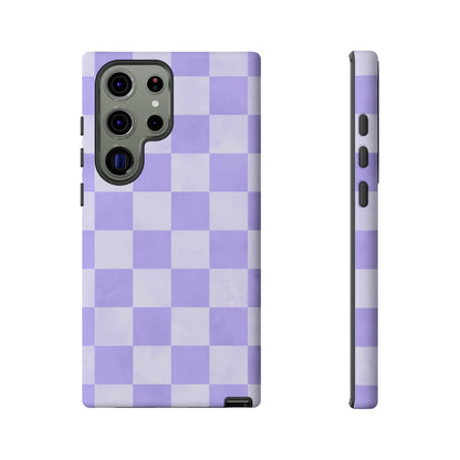 Lavender Checkerboard Samsung Galaxy Case – Shockproof, Smooth Matte Finish, Dual-Layer Design