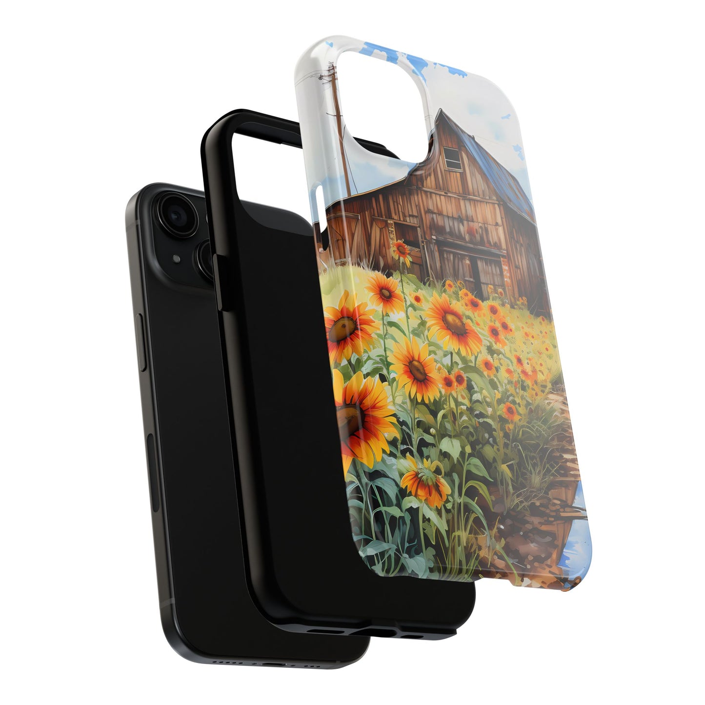 Country Road Sunflower iPhone Case: Rustic Barnyard Design, Cute Floral Case