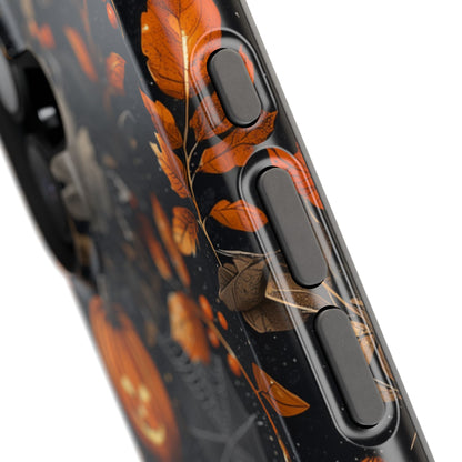 Elegant Halloween MagSafe iPhone Case – Pumpkin Jack-o'-Lanterns, Cobwebs & Autumn Foliage Design