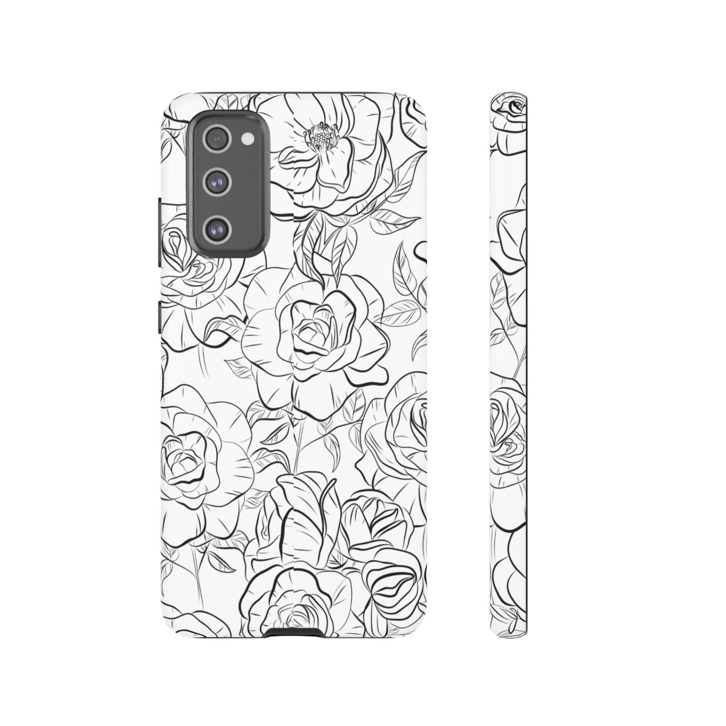 Monochrome Rose Garden Tough Samsung Galaxy Case – Elegant Floral Line Art with Dual-Layer Protection