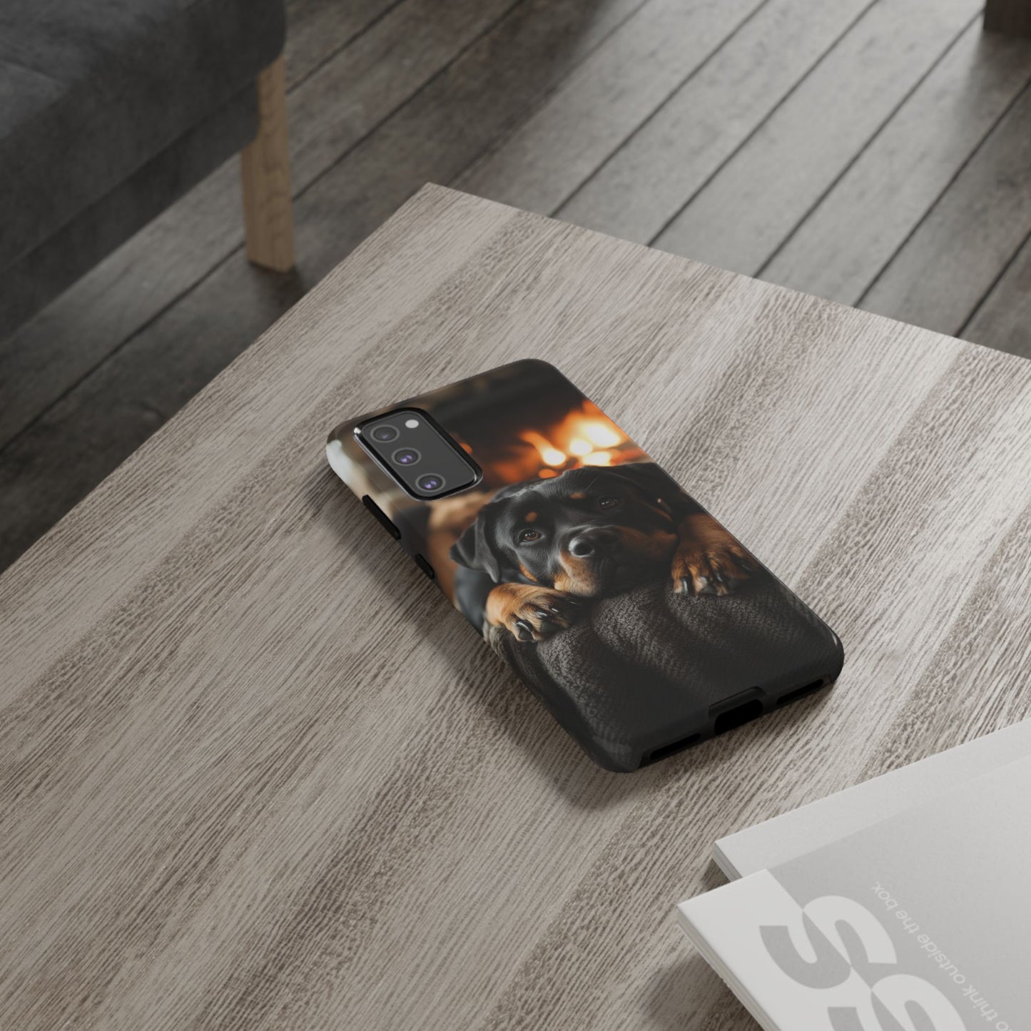 Cozy Rottweiler by the Fireplace Samsung Galaxy Case – Warm Rustic Design