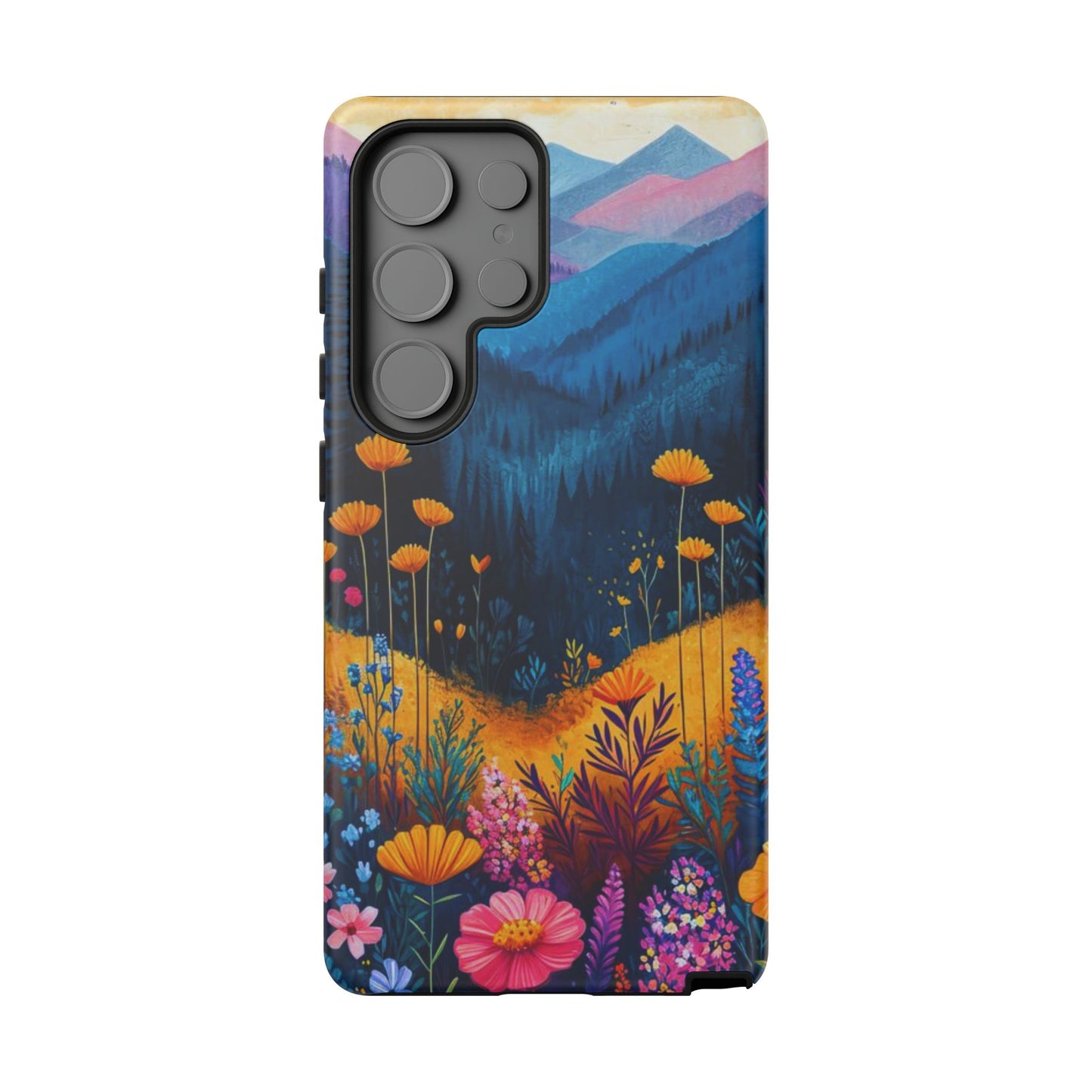 Vibrant Wildflower Mountain Samsung Galaxy  Case – Bold Nature Art, Dual-Layer Protection