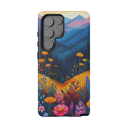 Vibrant Wildflower Mountain Samsung Galaxy  Case – Bold Nature Art, Dual-Layer Protection