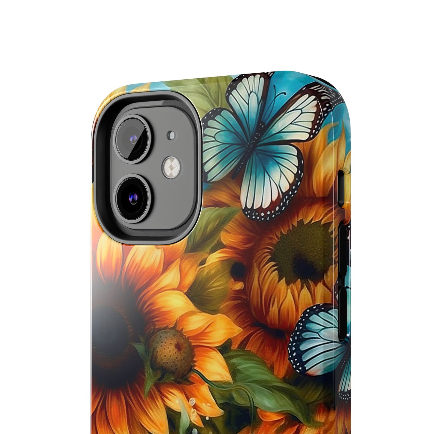 Aqua Blue Butterfly & Sunflower Art – iPhone Case