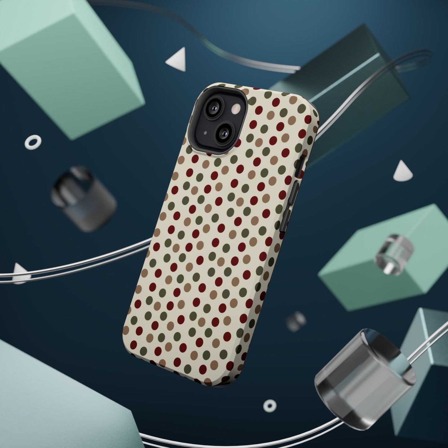 Festive Red & Green Polka Dots on Cream – MagSafe iPhone Case