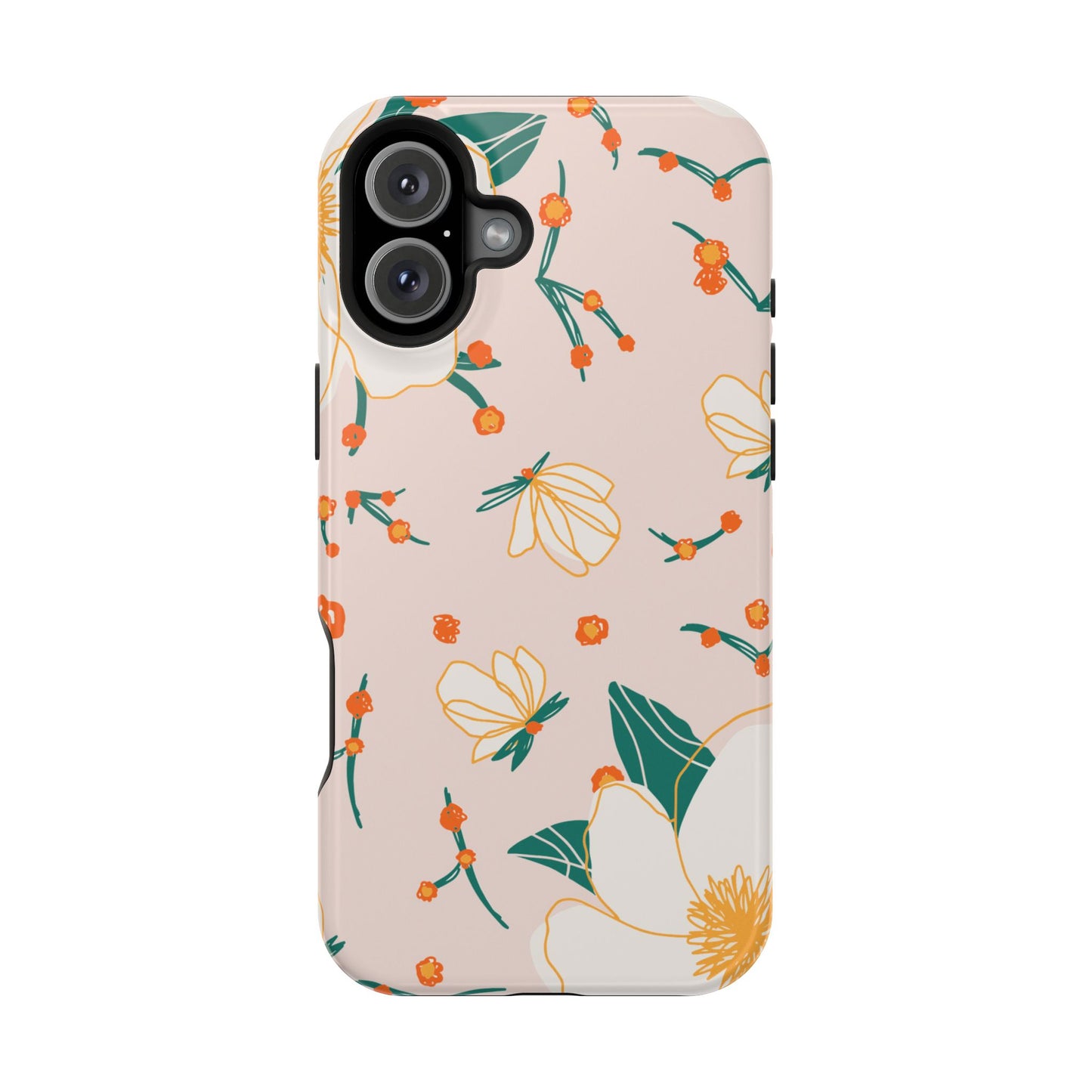 Elegant Magnolia Blossom Tough MagSafe iPhone Case – Soft Blush Background, Shock-Resistant Design