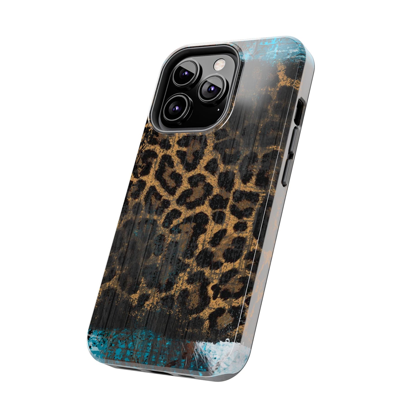 Boho Leopard and Turquoise Tough iPhone Case – Rustic Western Design with Dual-Layer Protection