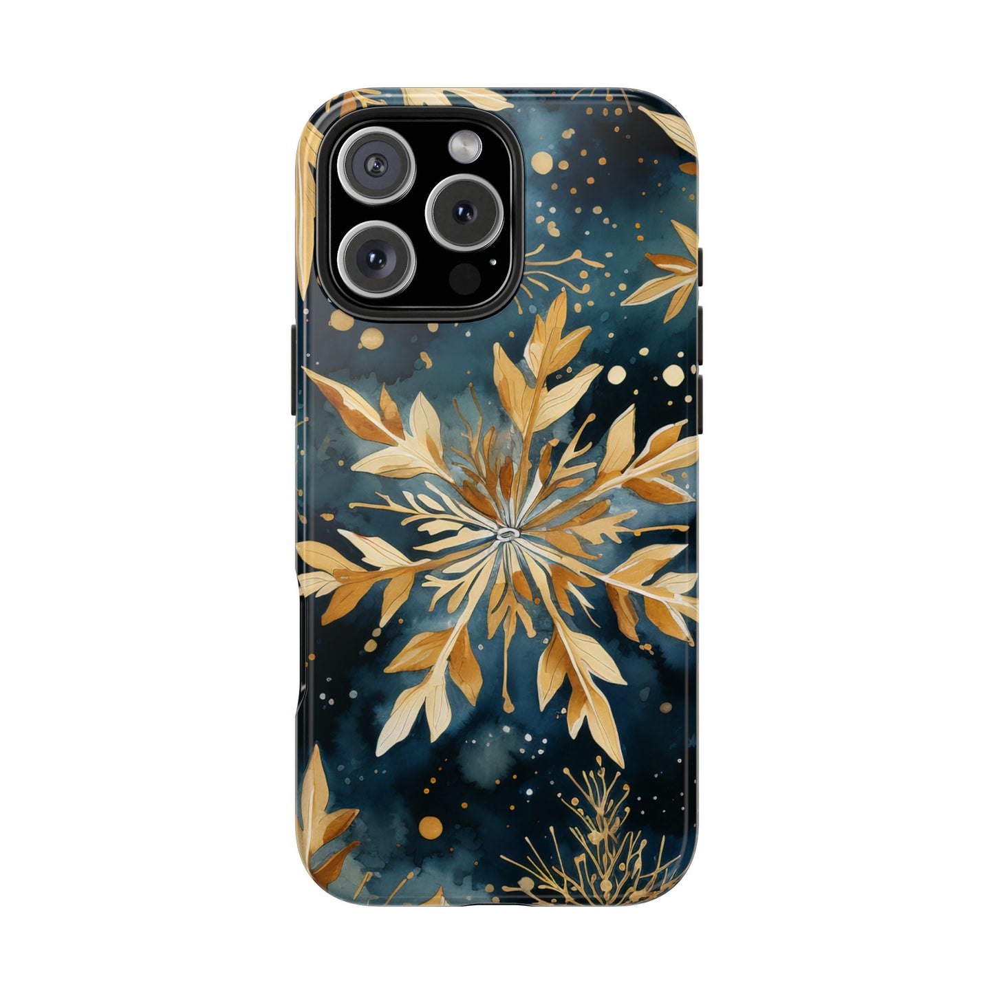 Gold Floral Snowflakes on Midnight Blue - iPhone Series Case