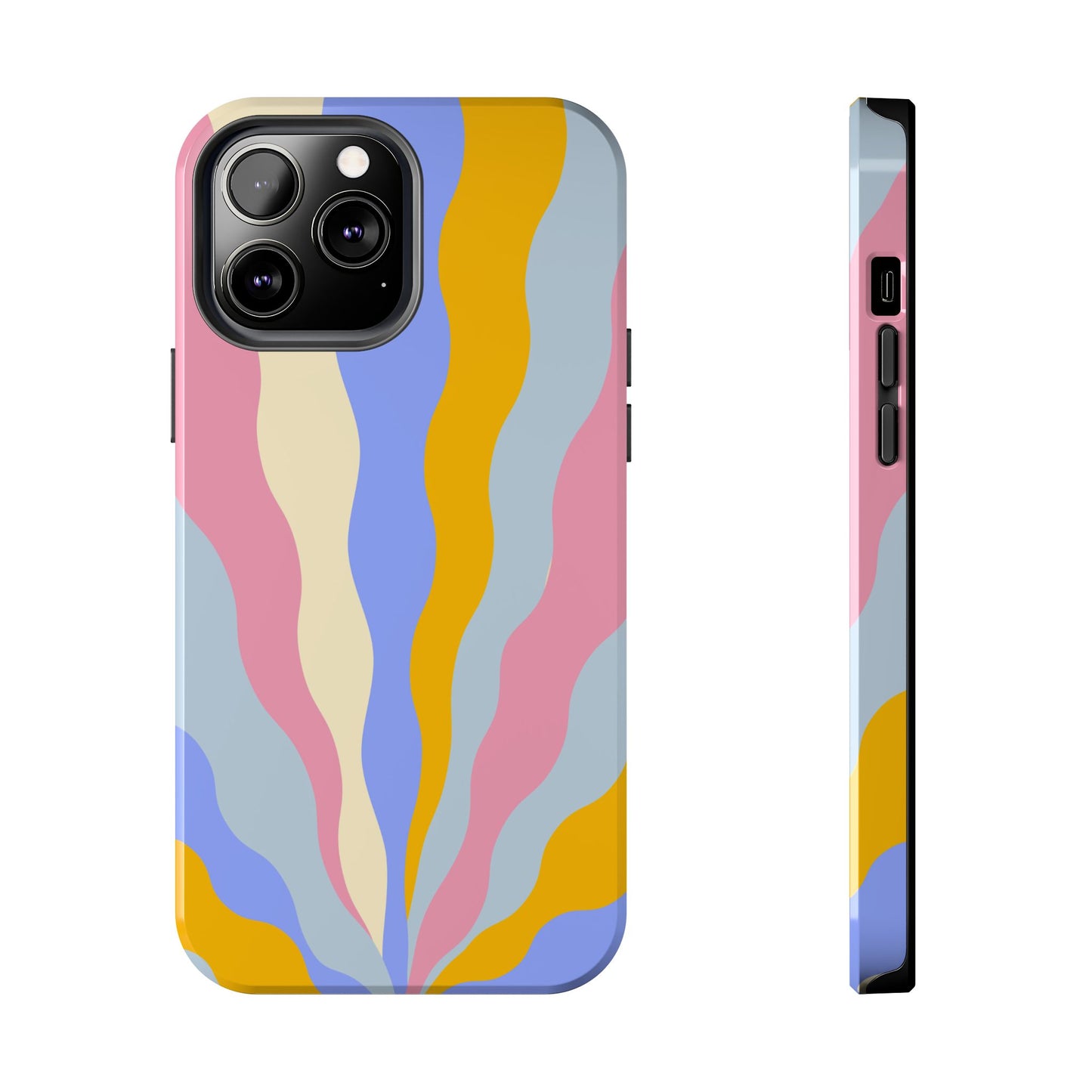 Pastel Radiance iPhone Case – 70s-Inspired Dual-Layer Design with Wavy Sunburst Pattern