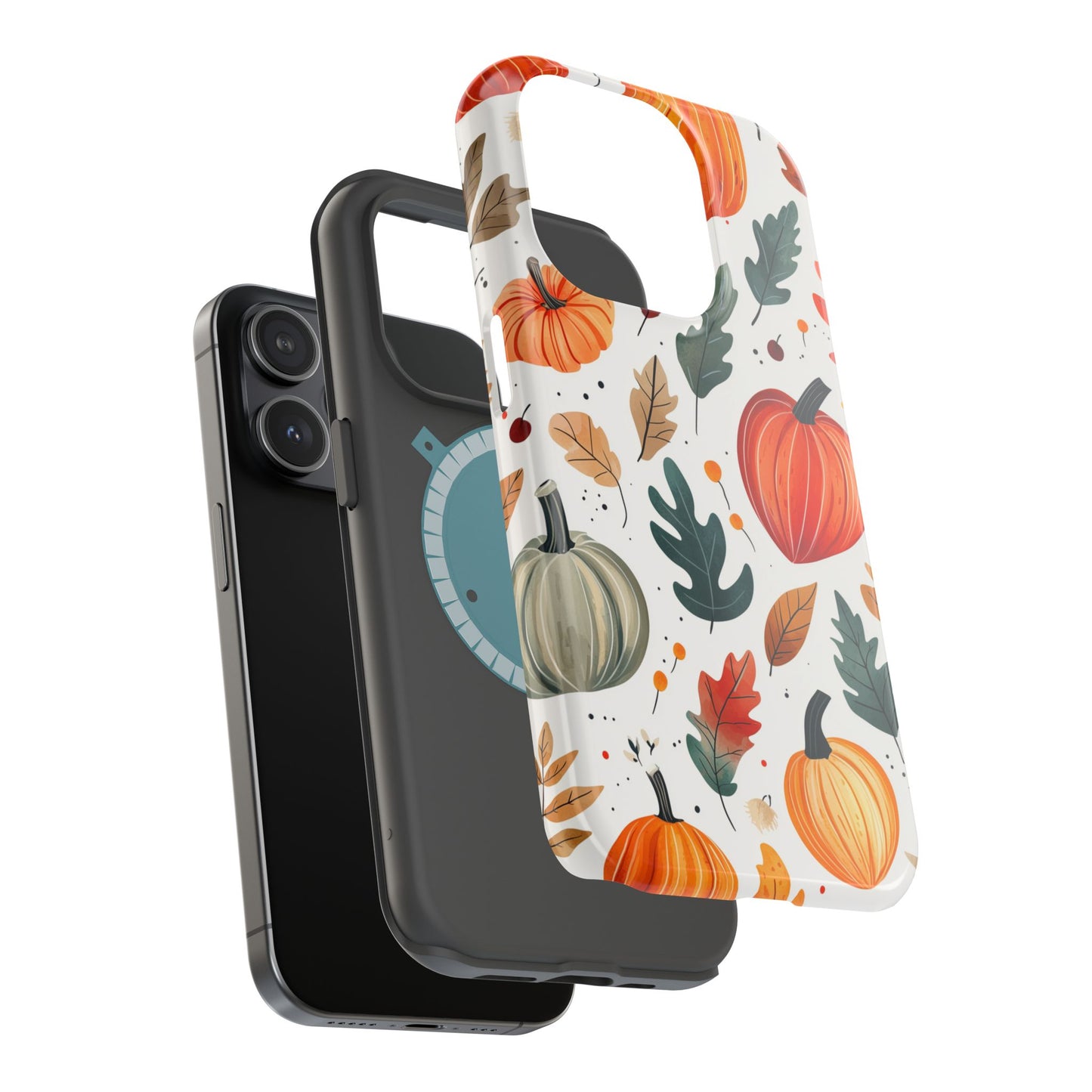 Autumn Harvest MagSafe iPhone Case - Pumpkin and Fall Leaf Design