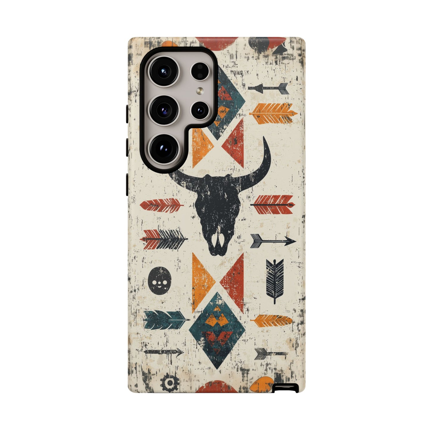 Tribal Bull Skull & Arrows Tough Samsung Galaxy Case – Rustic Western Design, Dual - Layer Protection - BOGO Cases