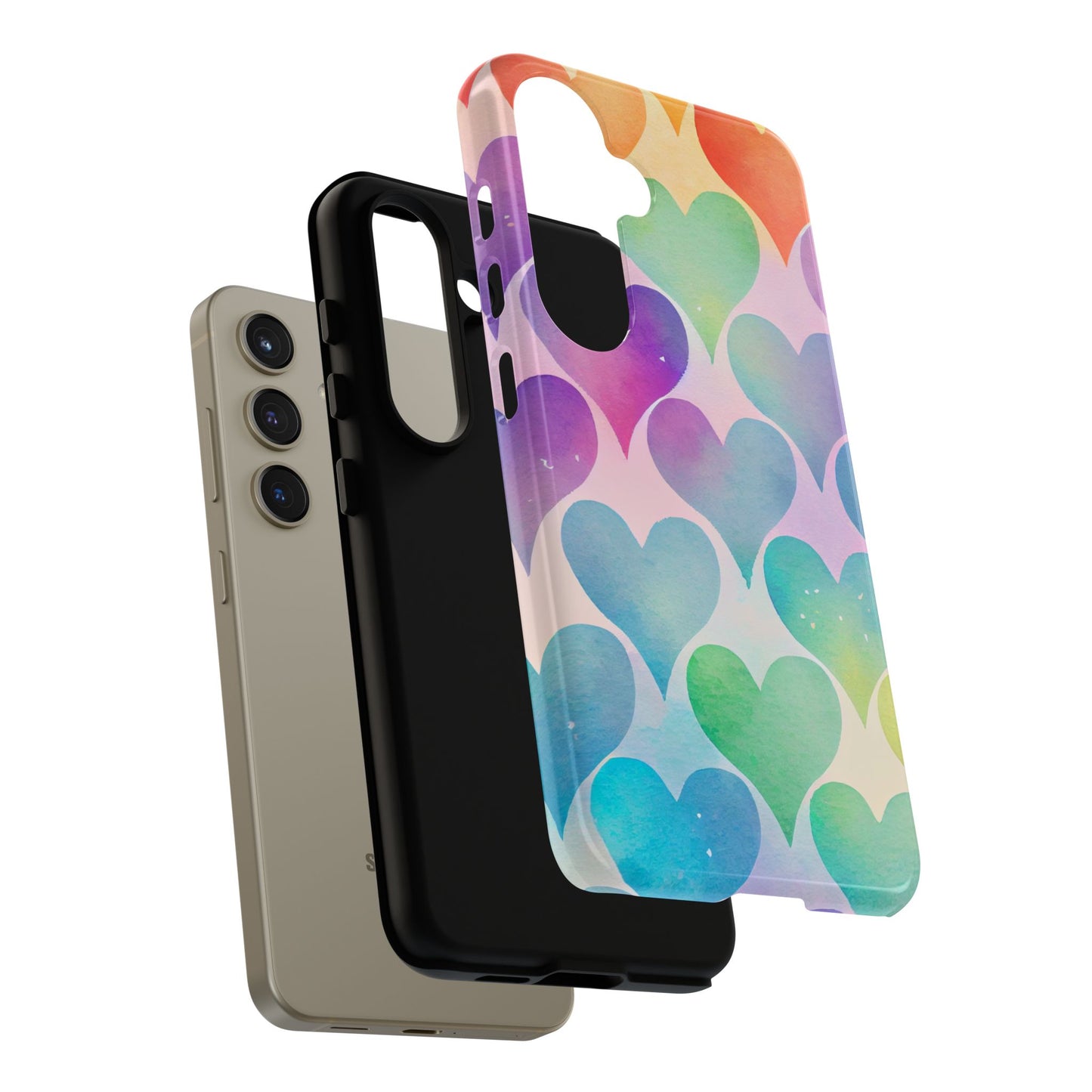 Rainbow Hearts Watercolor Samsung Galaxy Case – Slim Design, Glossy Finish