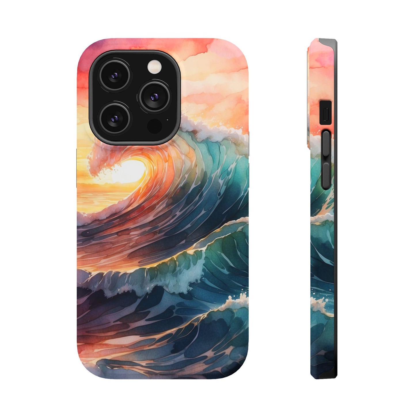 Ocean Sunrise Wave MagSafe iPhone Case – Vibrant Watercolor Wave Design